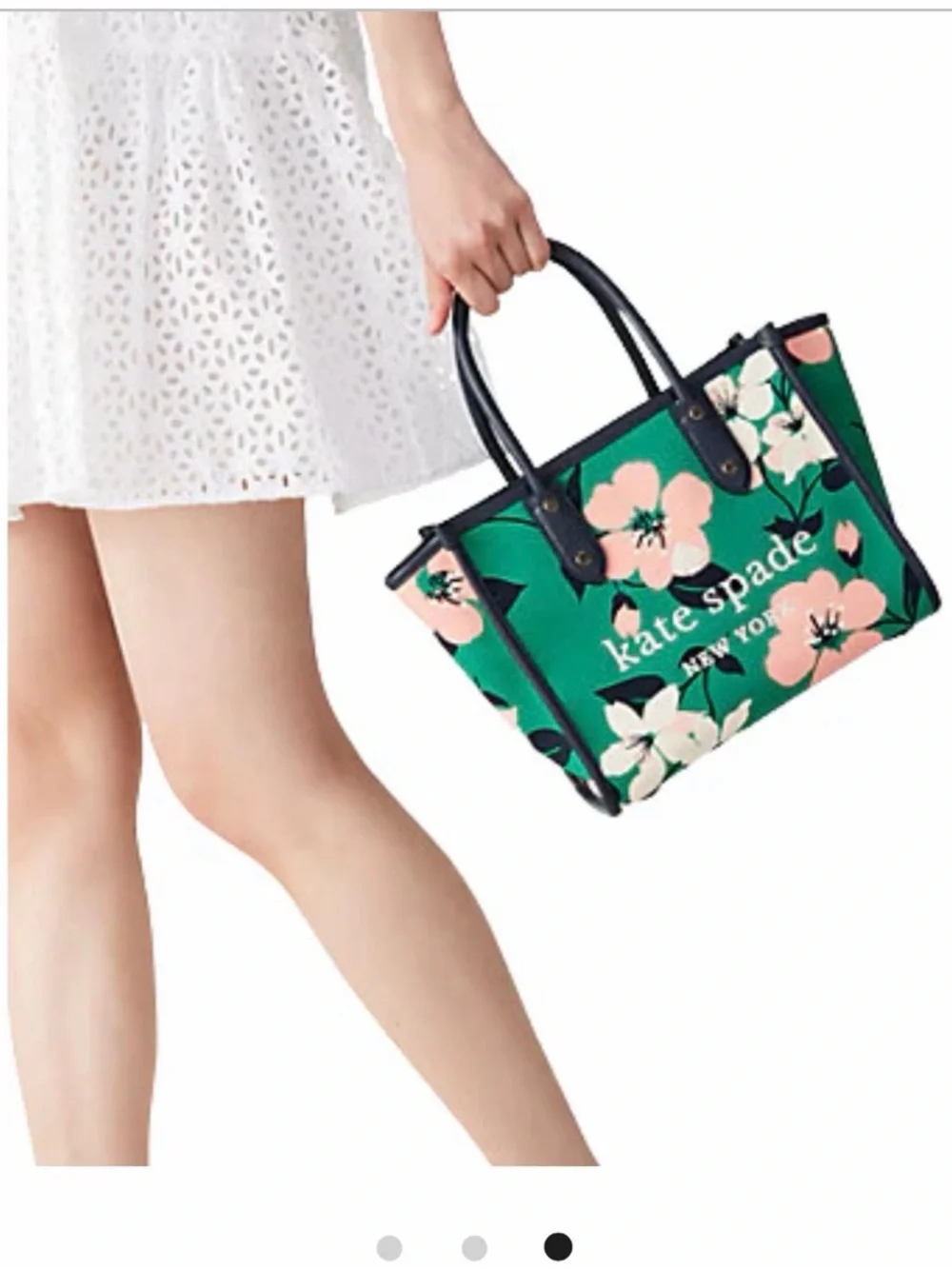 kate spade Green Floral Tote with Pink and Cream Blooms - Picture 3 of 12